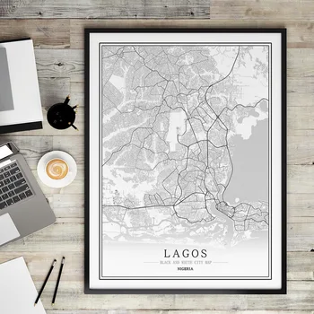 Nigerija Kūrybos miesto žemėlapį Abudža Abstrakčios Drobės Paveikslai Juodos ir baltos Sienos Meno Spausdinti Plakato Nuotrauką Namų Puošybai Tapyba
