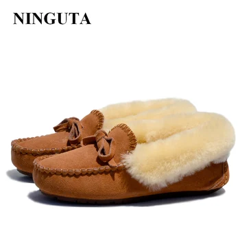 NINGUTA kokybės kailio verstos mokasīni, batus moteris žiemą atsitiktinis moterų batai