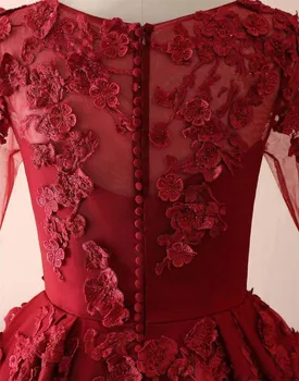 Nuostabi Raudona 3D Gėlių Žiedai Ilgai Prom Dresses Iliuzija ilgomis Rankovėmis Vakare Šalies Chalatai Ruched Tiulio Aplikacijos Oficialų Suknelė