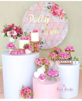Nuotakos dušas fone Apvalus Skydas apskritimo fone vestuvių gėlių šalis dekoro karamelinis desertas stalo reklama poliesterio audinio