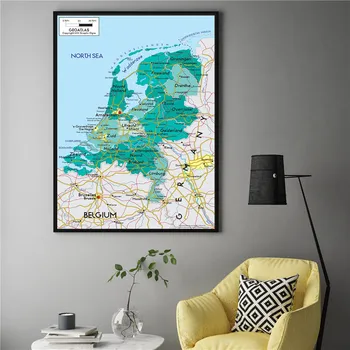 Nyderlandai Politinis Sieninis Žemėlapis Drobė Spausdinti Plakato Kavinė Baras Baras Namų Puošybai Sienos Menas, Lipdukas Unikali Tapybos