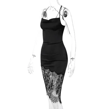 Nėriniai Kratinys Moterų Atlasas Midi Dirželis Suknelė Be Rankovių Nėrinių Bodycon Tvarstis Seksualus, Elegantiškas Šalis Klubo 2021 M. Vasarą Streetwear