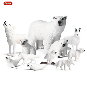 Oenux Originalus 11PCS Arkties Gyvūnų, Šeimos Polar Bear Banginių Vandenyno Gyvūnų figūrėlių, Miniatiūriniai Modelį PVC Vaikams Žaislas Kalėdų Dovana