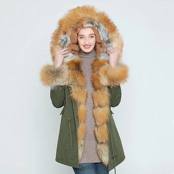OFTBUY 2020 ilgai Maskuojantis švarkas paltai moterims outwear šiltas storas parko gamtos nekilnojamojo lapės kailio apykakle paltas su gobtuvu ukraina