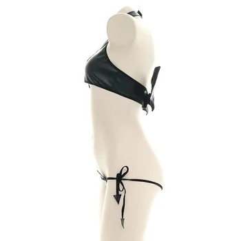 OJBK Seksualus moteriškas apatinis Trikotažas, Bikini Kostiumas Patentų odos Velnias Sparno Atvira krūtine Cosplay Kostiumai, Apatiniai Vienodas Gundymo Pižama 2020 m.