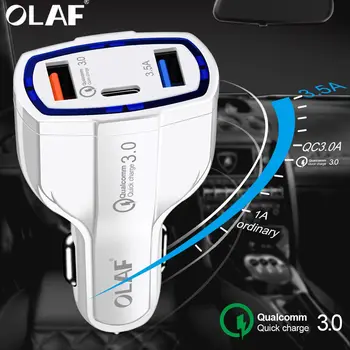OLAF Automobilinis Įkroviklis USB Dual Greitai Įkrauti 3.0 QC3.0 Mobiliųjų Telefonų Krovikliai C Tipo PD Greitai Įkrauti iPhone Samsung Telefono Kroviklį