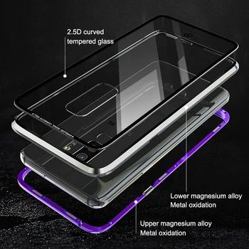 OLAF Magnetinio Adsorbcijos Apversti Telefono dėklas Samsung Galaxy S8 S9 Plus Pastaba 8 9 Atvejais Magnetas Metalo, Grūdinto Stiklo Atgal Padengti
