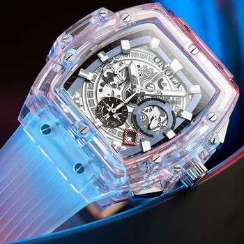 ONOLA prekės dizaineris plastiko Žiūrėti Vyrų 2019 atsitiktinis unikalus Prabangos Kvarcinis laikrodis vyrų kvadratinių Skaidrios baltos Sporto Vyrų Žiūrėti