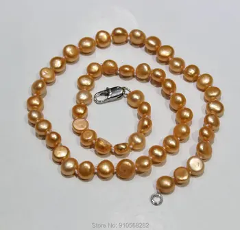 Oranžinės spalvos gėlavandenių perlų vėrinį Baroko 7-8mm 17INCH