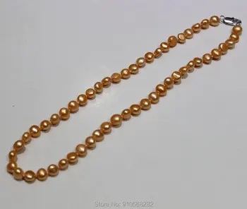 Oranžinės spalvos gėlavandenių perlų vėrinį Baroko 7-8mm 17INCH