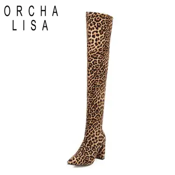ORCHA LISA Moterys Kelio Batai Pažymėjo Tne Aikštėje Stori Kulnai Leopard Dirbtiniais odos Traukti Ant kieto Didelis dydis 48 Violetinė Atsitiktinis vestuvių