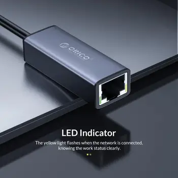 ORICO C Tipo Tinklo plokštė Aliuminio USB C Ethernet Tipo C iki RJ45 Gigabit Lan Adapter 10/100/1000 už 