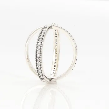 Originalus 925 Sterlingas Sidabro Visos Žiedas Naujas Apversti Žiedas Su Dviejų Eilių Kristalų Cz Žiedas Moterims Vestuves Dovanų Bižuterijos