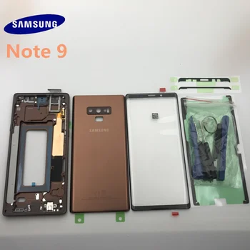 Originalus naujas Samsung Galaxy NOTE 9 N960 N960F Visą Būsto Atveju Galinį Dangtelį, Priekiniai Ekrano Stiklo Objektyvas+Vidurį Rėmo Dalys, Pilnas