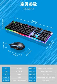 Originalus ZGB G21 USB laidinio žaidimų pelės ir klaviatūros combo spalvinga apšvietimo klaviatūra ir pelė
