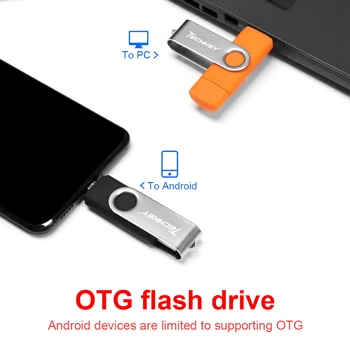 OTG Usb флешка Techkey Flash Drive 8gb 16gb 32gb Pen drive 64gb 128gb mobilusis telefonas, flash memory stick Daugiafunkcinis pendrive