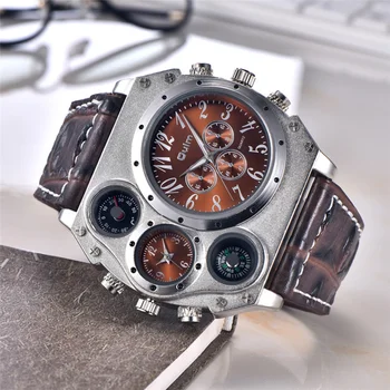 Oulm HP1349 Naujas Dizainas Sporto Laikrodžiai Super Didelis Didelis Dydis Vyrų Kvarcinis Laikrodis Atsitiktinis PU Odos Diržas Žiūrėti Vyrų Laikrodis