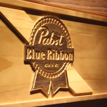 Pabst Blue Ribbon Alus 3D Medinio Baro Ženklai