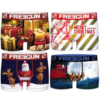 Pakuotės 3,4 Freegun Kalėdų boksininkas trumpikės arba pažintys pagaminti iš poliesterio ir elastano