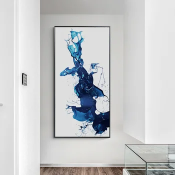 Paprasta Šiuolaikinės Abstraktus Mėlyna Akvarelė Splash Rašalo linija, Drobė Meno Tapybos Sienos Spaudinių Plakatas Kambarį Nuotrauką Namų Dekoro