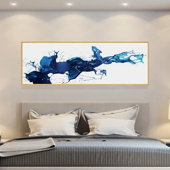 Paprasta Šiuolaikinės Abstraktus Mėlyna Akvarelė Splash Rašalo linija, Drobė Meno Tapybos Sienos Spaudinių Plakatas Kambarį Nuotrauką Namų Dekoro