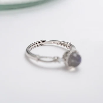 Paprastas Apvalus/Crown mėnulio akmuo 925 Sterlingas Sidabro Žiedai Moterims Reguliuojamas Piršto Žiedas su Akmenimis Moterų Fine Jewelry YRI186