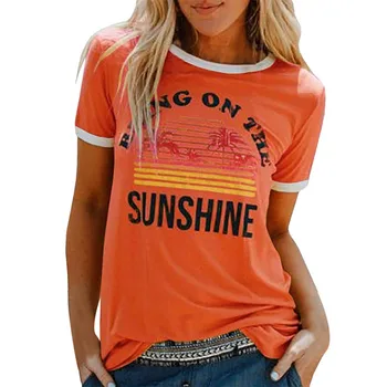 Pareikšti Dėl Saulės Laiškas Spausdinti Moterų Vasaros marškinėliai Mielas Kokoso palmių Vaivorykštė Grafinis Tshirts Harajuku Plius Dydis Drabužiai