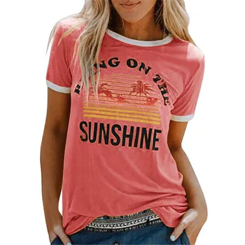 Pareikšti Dėl Saulės Laiškas Spausdinti Moterų Vasaros marškinėliai Mielas Kokoso palmių Vaivorykštė Grafinis Tshirts Harajuku Plius Dydis Drabužiai