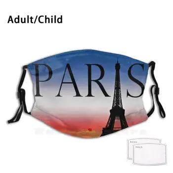 Paryžiaus Eifelio Bokštas Juokinga Spausdinti Daugkartinio Naudojimo Filtras Veido Kaukė, Eifelio Bokštas Paryžiuje Siluetas Prancūzija Prancūzijos Frankas Mėlyna Balta Raudona Vėliava