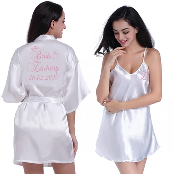 Pasirinktinis Pavadinimas Vestuvių Moterų Pižamą Rinkiniai 2 Vnt Nightdress Chalatas Moterų Atlasas Kimono Vonia Suknelė Sleepwear Rožinė Rūbeliai Tiktų