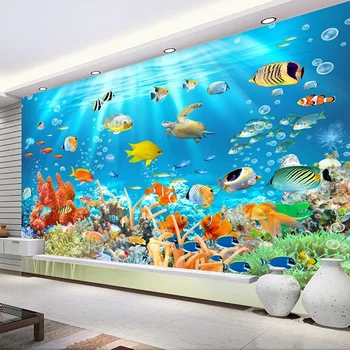 Pasirinktinius Nuotraukų Freskos neaustinių Reljefiniai Tapetai Povandeninio Pasaulio, Žuvų, Koralų, Vaikų Kambario Kambarį Sienų Apdaila Tapetai