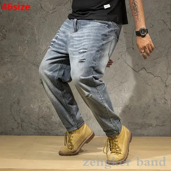 Pavasario jeans vyriški prarasti plius dydžio skylę elgeta Haremo kelnės banga prekės kelnes hip-hop kankina džinsai vyrams sunaikinta džinsai 42 44 46