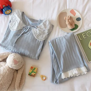 Pavasario korėjos Mados Saldus Motinystės Slaugos Sleepwear Medvilnės su Nėrinių naktiniai drabužiai Drabužius Nėščioms Moterims Nėštumo Pižama