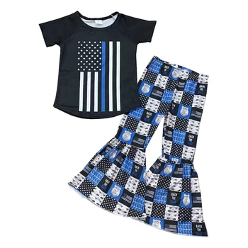 Pavasario mergaičių drabužių back set blue print bell bottom set kūdikių mergaitės, apranga parduotuvė apranga