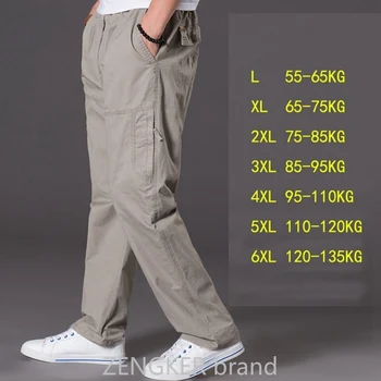 Pavasario vasaros atsitiktinis kelnės vyriškos didelis dydis 6XL Multi Pocket Džinsai negabaritinių Kelnės, kombinezonai elastinga juosmens kelnės plius dydis vyrams