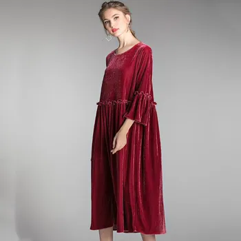 Pavasarį ir Rudenį moterys ilgomis rankovėmis elegantiška vintage veliūras suknelė,plius dydis aksomo šalis suknelė 5XL 6XL 7XL Vestidos