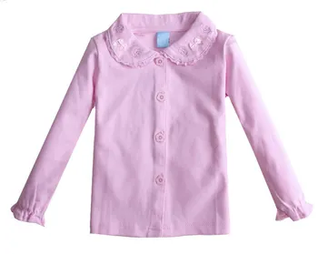 Pavasarį ir rudenį vaikų drabužių prekės ženklo medvilnės ilgomis rankovėmis marškinėliai su laivapriekio apdailos mergaičių palaidinukės