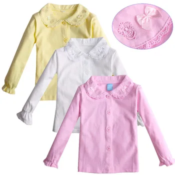 Pavasarį ir rudenį vaikų drabužių prekės ženklo medvilnės ilgomis rankovėmis marškinėliai su laivapriekio apdailos mergaičių palaidinukės