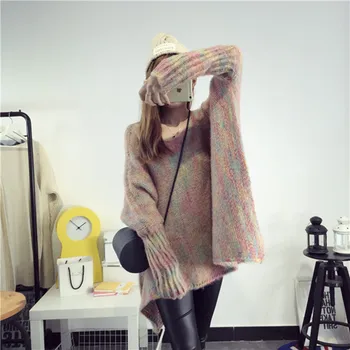 Pavasarį Naujas Modelis apvalios Apykaklės Gpgb ilgomis Rankovėmis Laisvas Megztinis Midi Puloveris Moterų žiemos drabužių moterims