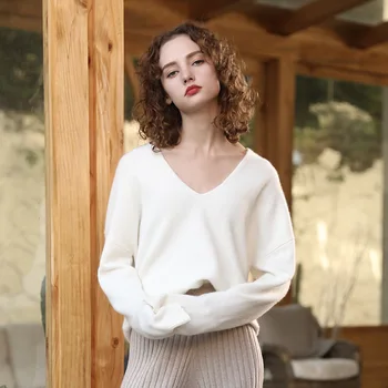 Pavasarį, rudenį naujų stilių kašmyras atsitiktinis v-kaklo megztiniai moterims