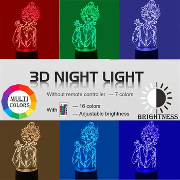 Pažadėjo Neverland 3D Led Nakties Šviesos Namų Kambario Dekoro, Vaikams, Vaikui, Dovana naktinė lempa Japonų Manga Naktiniai staleliai, Stalinės Lempos