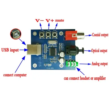 PCM2704 USB DAC-S/PDIF Garso Atkodavimo Kortelę Valdybos 3.5 mm Analoginis Išėjimas F/PC valdybos nemokamas pristatymas