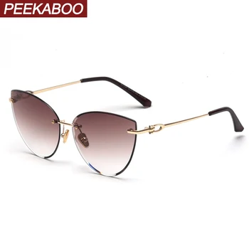 Peekaboo retro cat eye akiniai nuo saulės moterims frameless aukso rudos uv400 taškus saulės akiniai moterims gradientas objektyvas 2020 m. vasarą