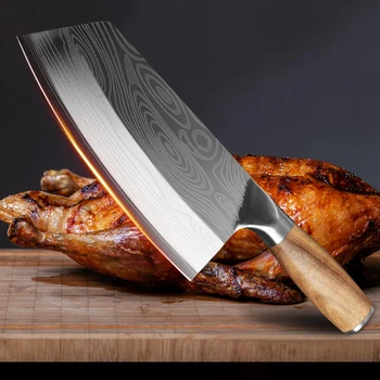 Peilis Virtuvėje Damaske Lazerio Modelis Mėsos Cleaver Kinijos Virėja, Smulkinimo, Pjaustymo Peilis 40CR13 Nerūdijančio Plieno Daržovių Cutter
