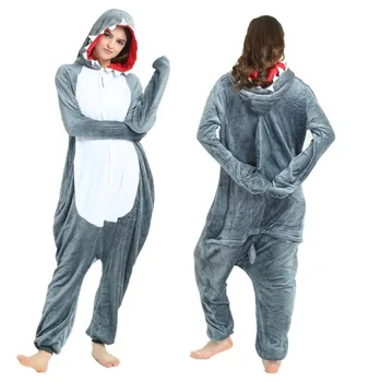 Pilkasis Ryklys Onesies Suaugusiųjų Pižama, Nauja Cosplay Vienaragis Kigurumi Pižamos Animacinių Filmų Helovinas Kostiumas Sleepwear Panda Jumpsuit Drabužiai
