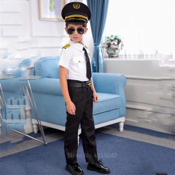 Pilotas Vienodas Skrydžio Attendent Anime Cosplay Vaikai Palydovė Oro Pajėgų Helovinas Kostiumas Baby Girl Berniukas Orlaivio Kapitonas Išgalvotas