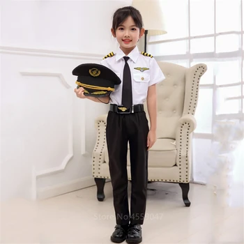 Pilotas Vienodas Skrydžio Attendent Anime Cosplay Vaikai Palydovė Oro Pajėgų Helovinas Kostiumas Baby Girl Berniukas Orlaivio Kapitonas Išgalvotas