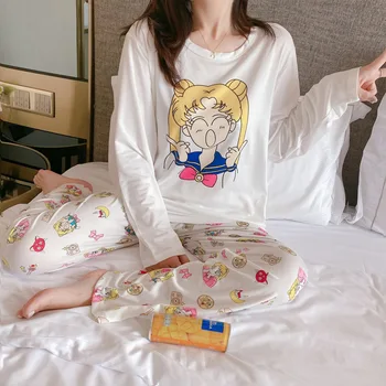 Pižama Moterų Rudenį ilgomis rankovėmis Kelnės Animacinių filmų Atsitiktinis Dviejų dalių Kostiumas Pižama Namų Paslauga Kostiumas Plius Dydis Moterų Sleepwear