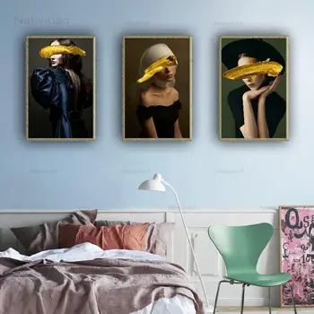 Plakatai ir Spausdina Moteris su geltonais Dažais Ant Jos Akys Apdaila Sienos Menas Nuotraukas Kambarį Namų Dekoro be Rėmelio