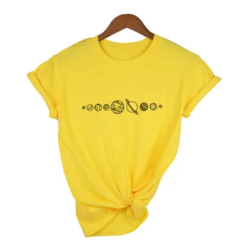 Planetos Grafinis Modelis Moterų Estetinės T-shirt Apvalus Kaklas Atsitiktinis Tee Moterų Derliaus Vasarą Viršūnės T Shirts Camisetas Mujer Drabužiai